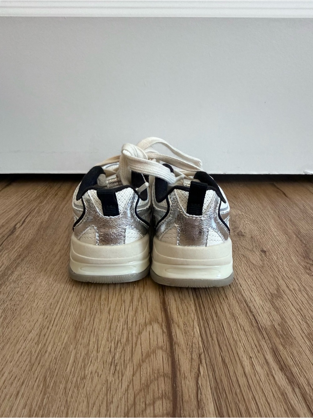 zara kids • size 7 toddler • metallic sneakers silver lace up chunky shoe - Picture 3 of 4
